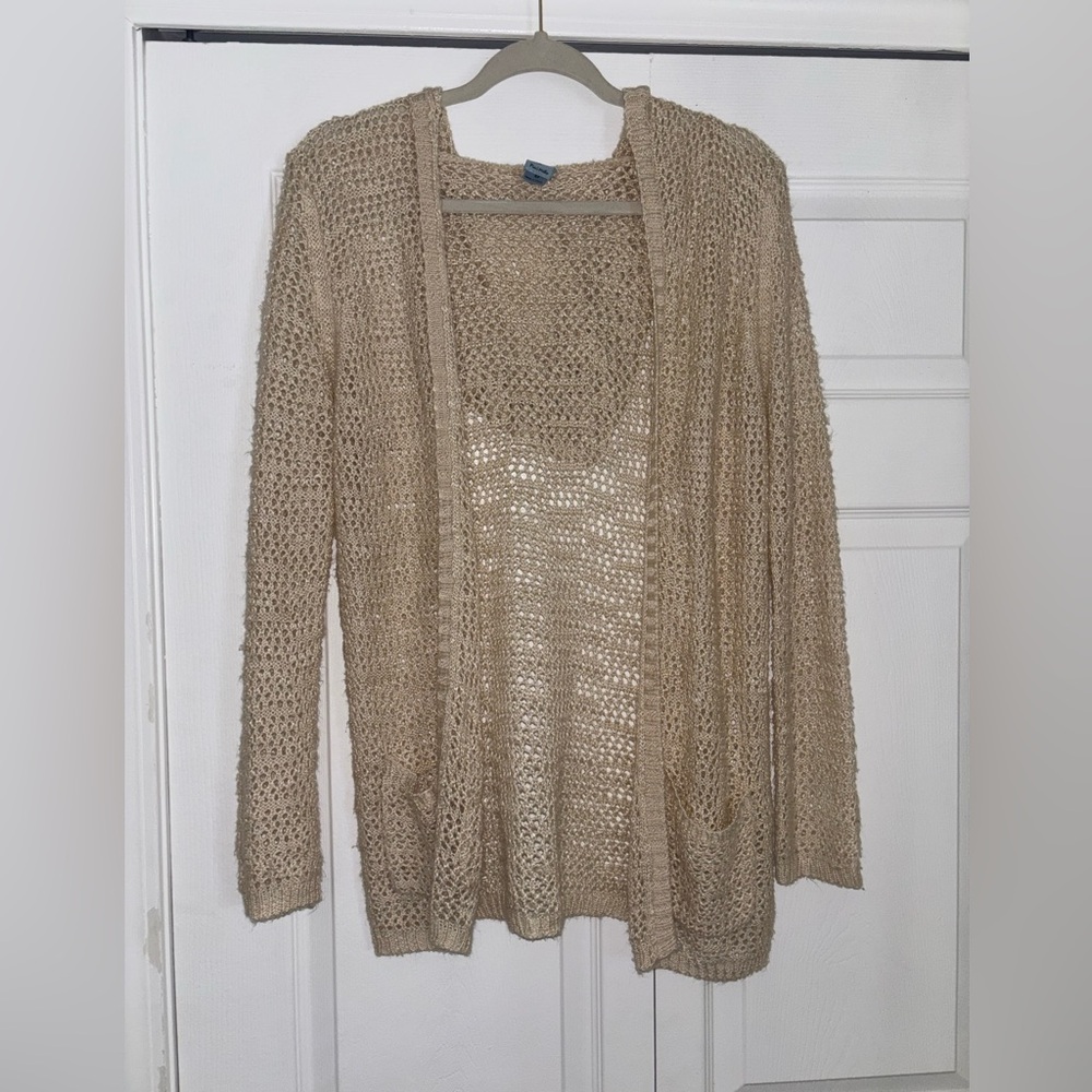 Summer Light Beige Open-Knit Women's Cardigan Sweater